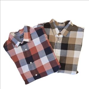 JACK & JONES‎ Buffalo Plaid Twill Long-Sleeves Shirt, Slim Fit Bundle Of 2